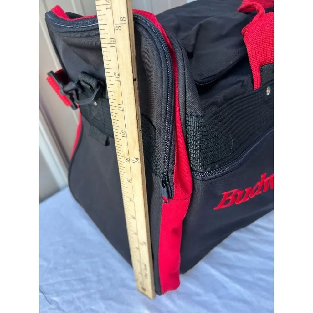 Budweiser duffle tote bag‎ black red 23x12x14 adj strap